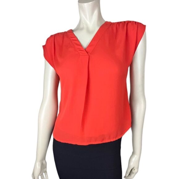 NWT Ann Taylor Orange V-Neck Top with Capped Sleeves Size XXSP - Picture 1 of 8